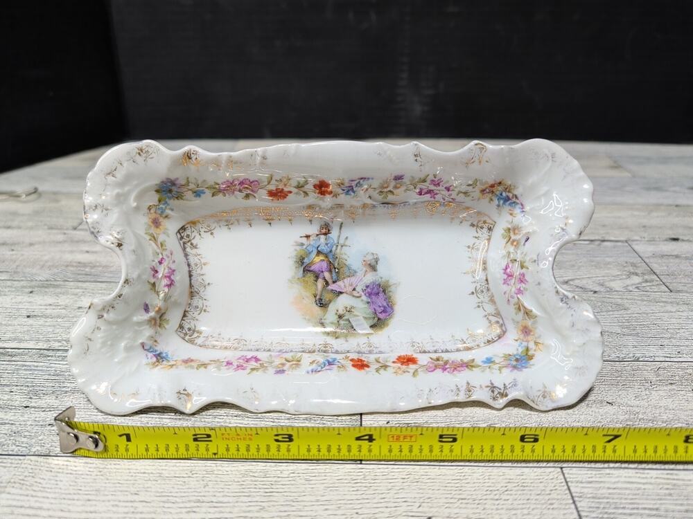 Antique Carl Tielsch CT Altwasser Silesia Germany 7" Hand Painted Butter Dish